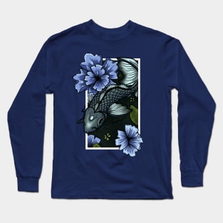 Koi Fish Swimming Through Water and Flowers - Silver Edition Long Sleeve T-Shirt